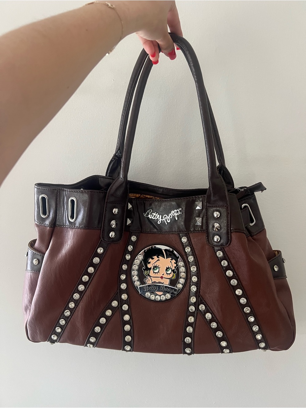 Y2K Betty Boop Brown and Dark Brown Studded Shoulder Bag
